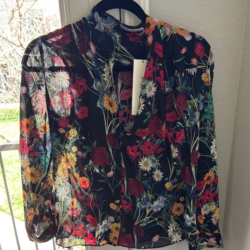 Alice & Olivia Floral Black Blouse